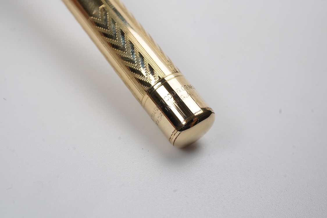 A Mabie Todd & Co. Swan gold filled lever filler, Made in USA with No.2 14ct. flexible nib